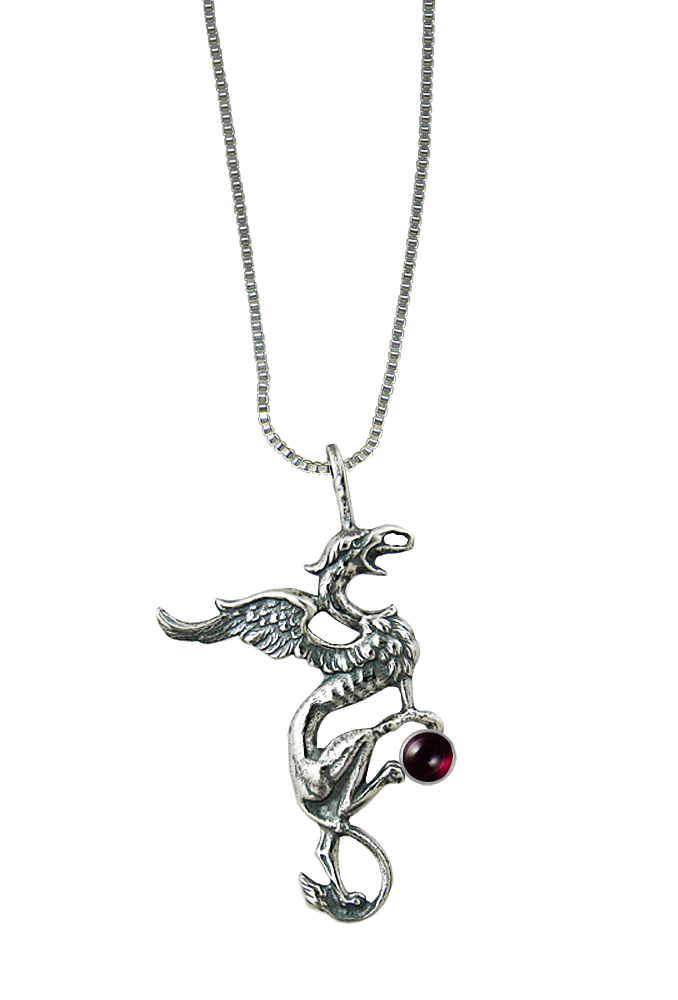 Sterling Silver King Arthur's Griffin Pendant With Garnet
